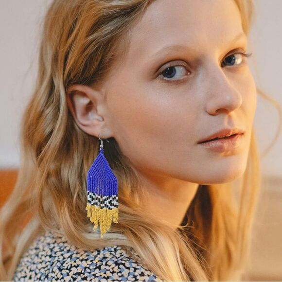 Colorful Bohemian Seed Bead Tassel Dangling Statement French Wire Hook Earrings